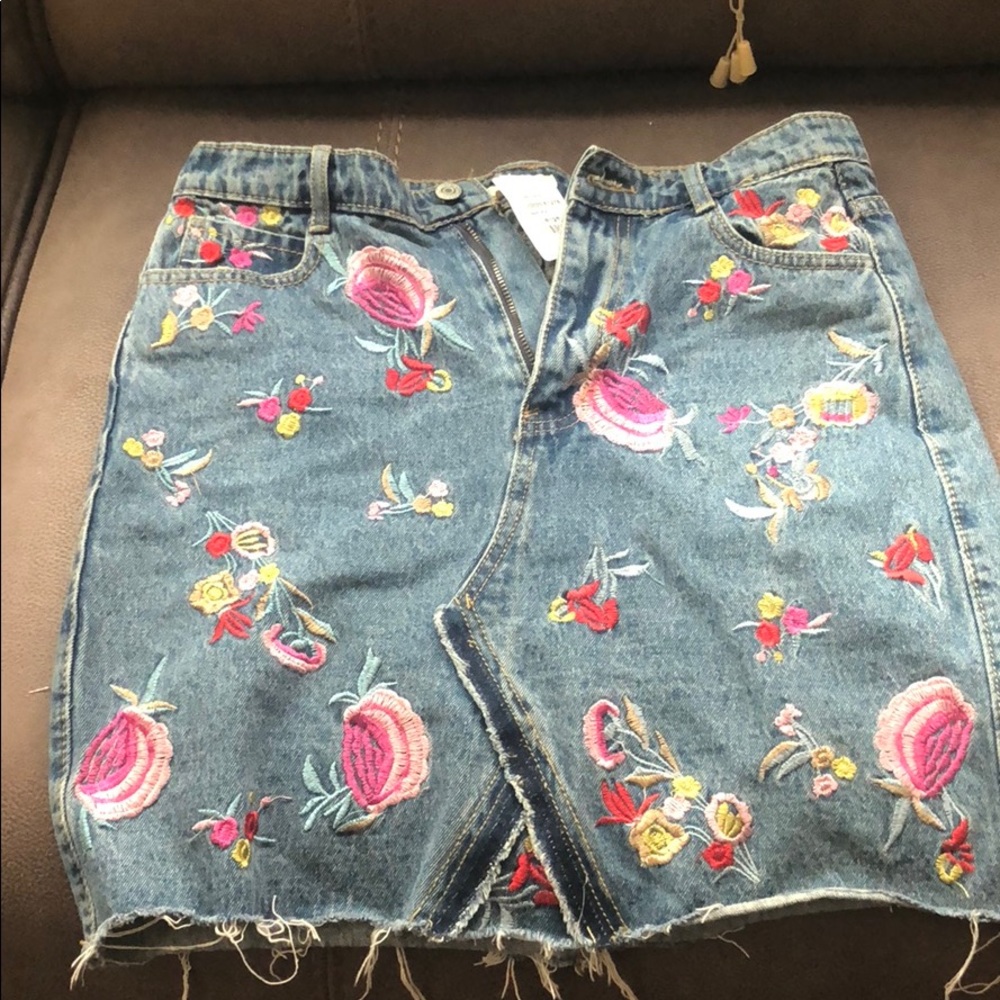 Floral jean pencil skirt